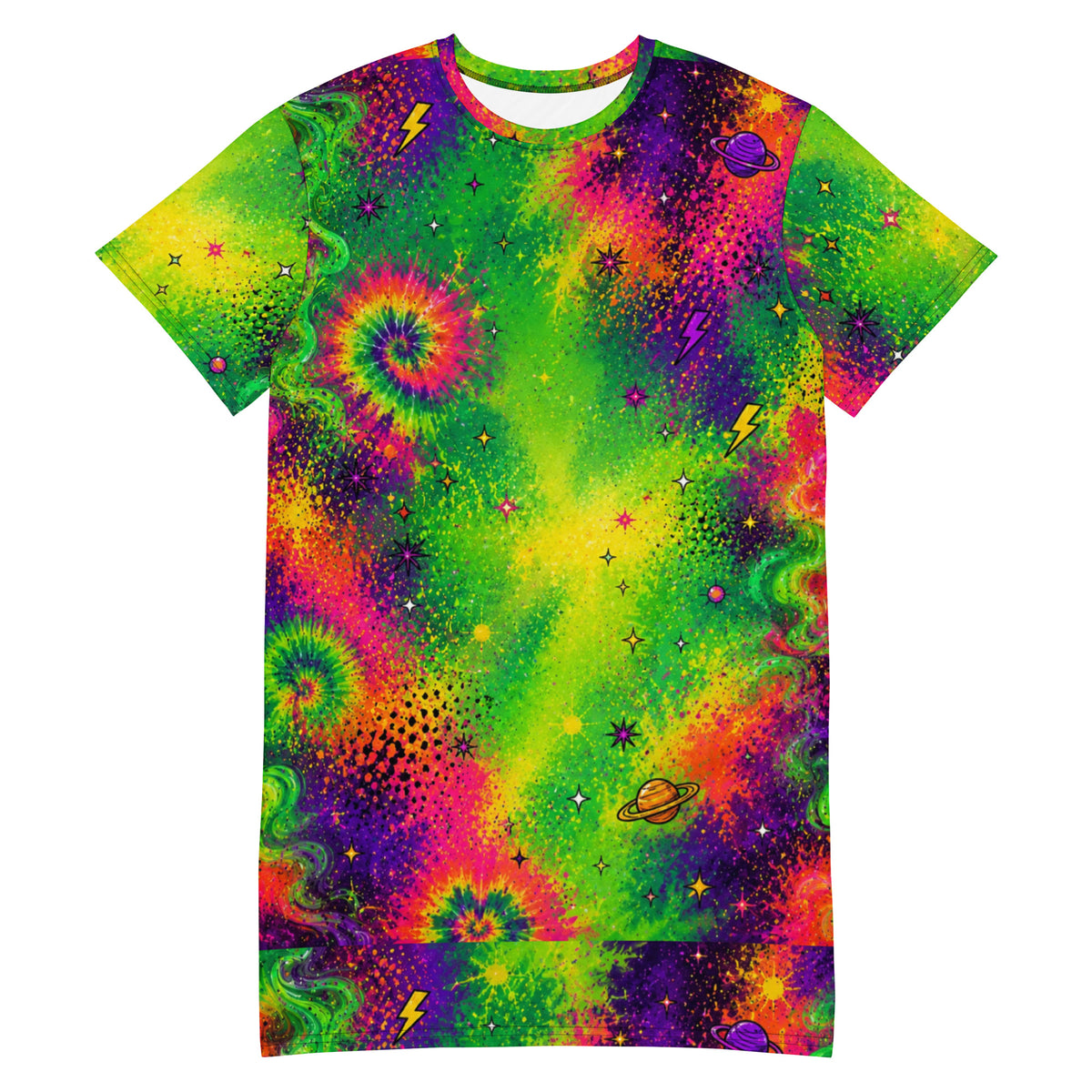 OUTRLIMIT Neon Galaxy All-Over Print T-Shirt Dress